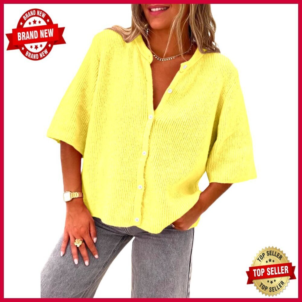 Cropped Short Sleeve Cardigan Summer Button Up Sweater Top Casual Y2K